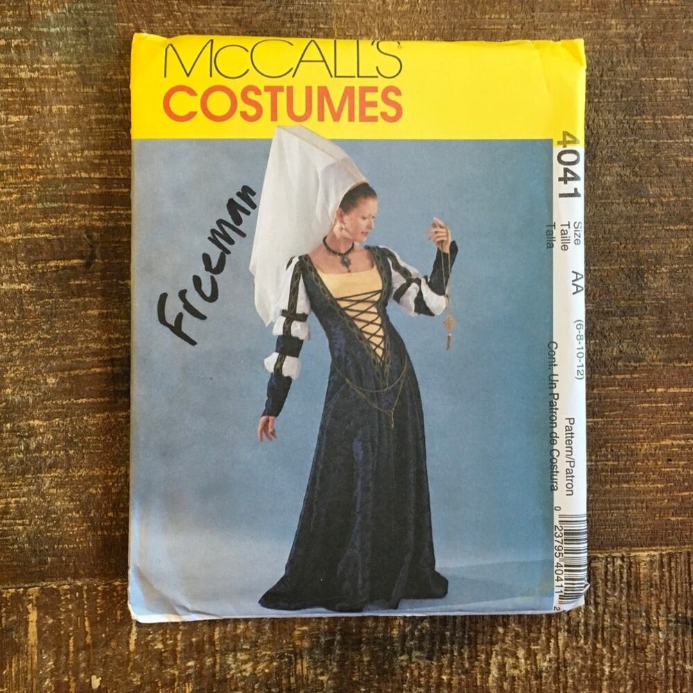 McCalls Sewing Pattern 4041 Medieval Princess Gown Veil Ren Faire 6-12 UNCUT
